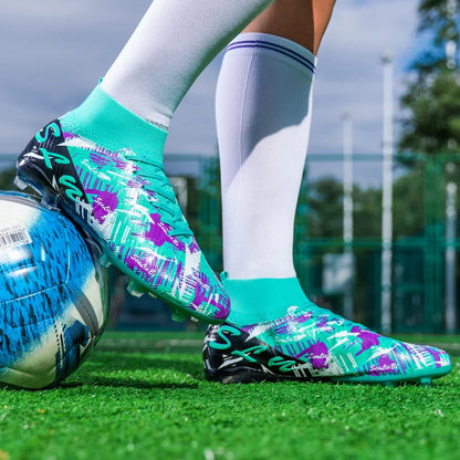 Chaussures de football professionnelles pour hommes/femmes, crampons antidérapants FG, bottes de football respirantes, chaussures d'entraînement à tige haute