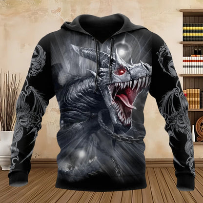 Sudadera con capucha unisex de manga larga para primavera y otoño, con estampado 3D de dragón estilo tatuaje, estilo streetwear casual para hombre