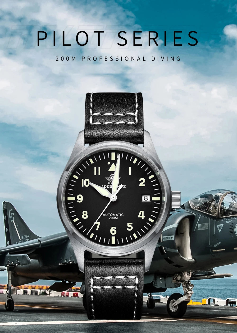 ADDIESDIVE Men's Automatic Mechanical Diving Watch 200m Waterproof C3 Ultra Bright Men's Watch Men's Leather Retro Watch AD2519