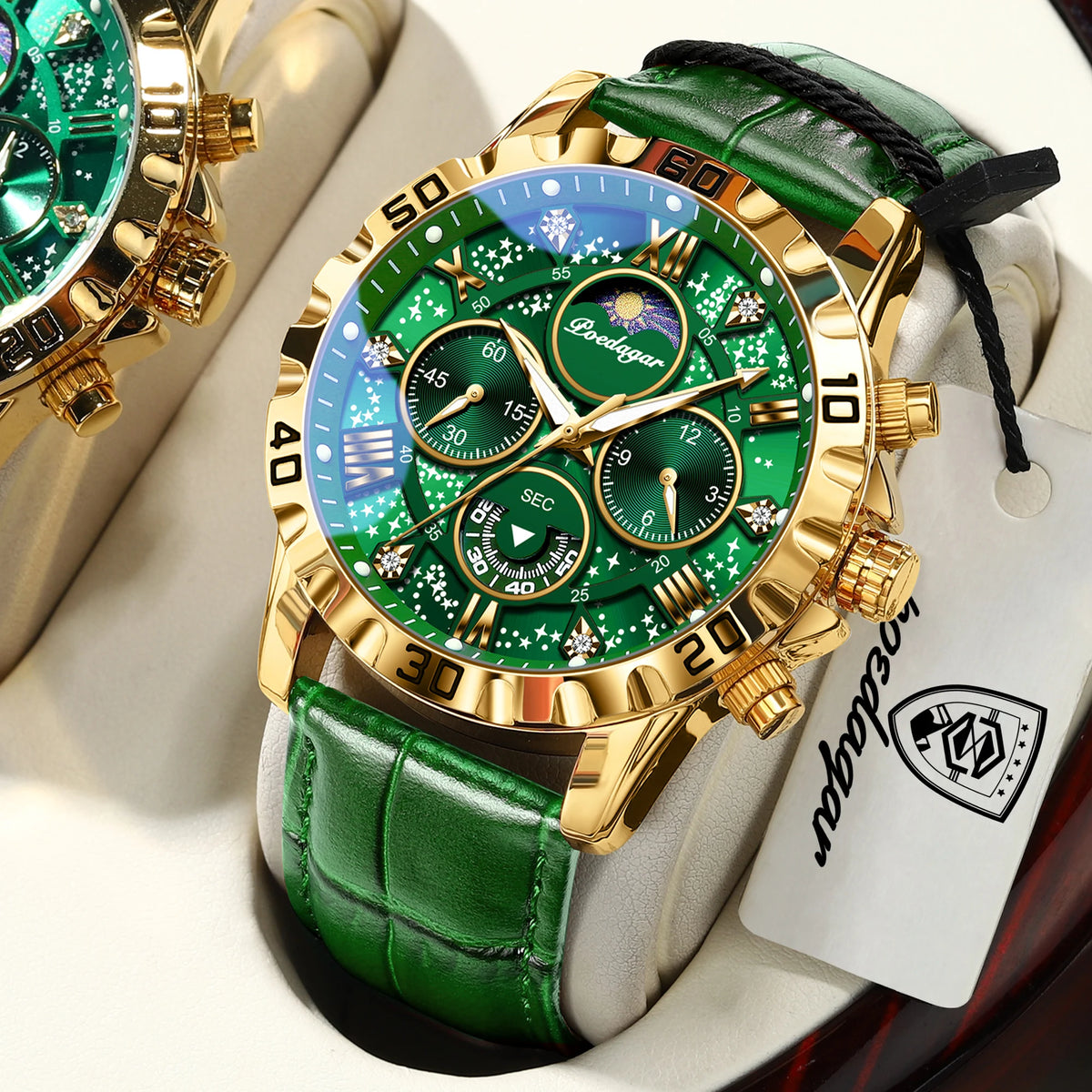 Relógio de pulso de luxo POEDAGAR para homem – Cronógrafo desportivo, estanque e luminoso, com bracelete em pele, movimento de quartzo