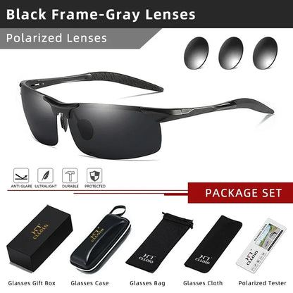 Ochelari de soare polarizați pentru bărbați marca CLLOIO, ramă din aluminiu, UV400, anti-orbire, ochelari de soare pentru bărbați, ochelari de condus, fără ramă, Oculos De Sol