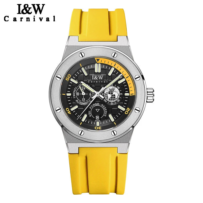 Carnival Brand IW High-End Series Luxury Imported Movement Mechanical Watch Men Sport Rubber Strap 50m Waterproof Fashion Watch