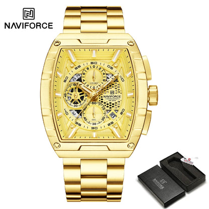 NAVIFORCE Luxury Chronograph Quartz Watch for Men Fashion Tonneau Stainless Steel Man Watches Waterproof Luminous WristWatch