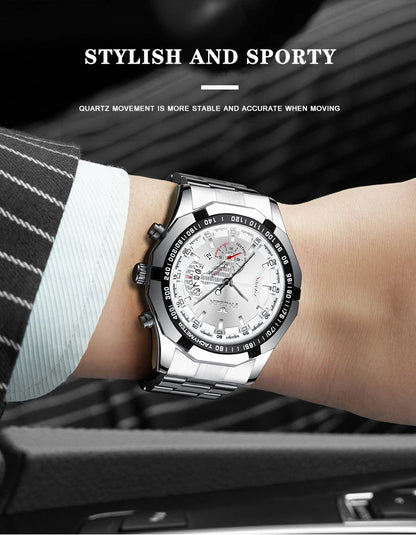 BINBOND Orginal Quartz Wristwatches For Men Luxury Luminous Waterproof Auto Date Men's Watch Stainless Steel Reloj Free Ship