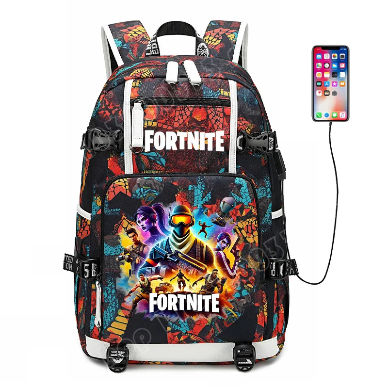 Mochila escolar para estudante com estampado do jogo Fortnite, para rapazes e raparigas, grande capacidade, impermeável, leve e resistente, presente de aniversário