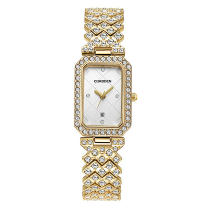 Original CURDDEN Brand Rectangular Watches For Ladiies Fashion Casual Alloy Band Diamond Luxury Quartz Watch Silver Montre Femme