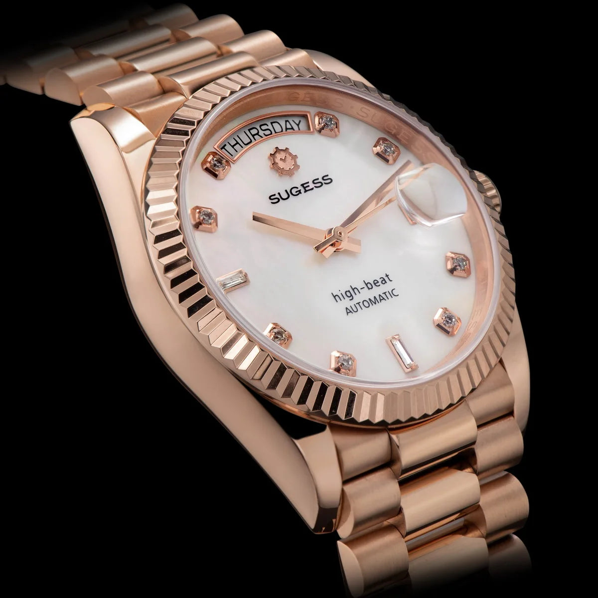 Sugess Watch of Men 36mm Date Automatic Retro Mechanical Wristwatches Sapphire Crystal RoseGold Dandong SL3034 Movement Day New