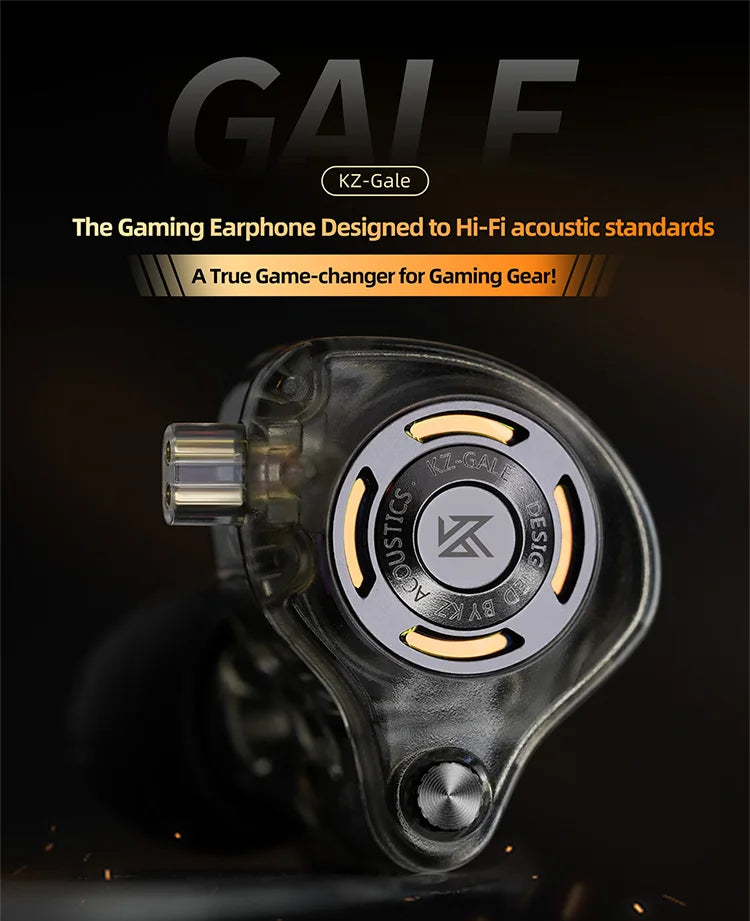 Auricolari IEM da gaming KZ Gale – In-ear monitor HiFi con driver super-lineare e cavo 2 pin rimovibile placcato argento