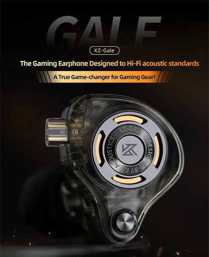 Auricolari IEM da gaming KZ Gale – In-ear monitor HiFi con driver super-lineare e cavo 2 pin rimovibile placcato argento