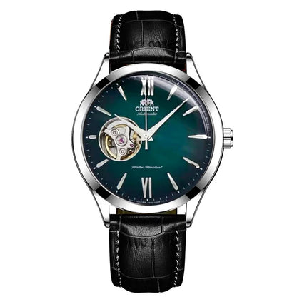Orient Men's Automatic Open Heart Watch Blue Dial Stainless Steel Band Casual Dress Wristwatch 30M Water Resistant Fashion Watch