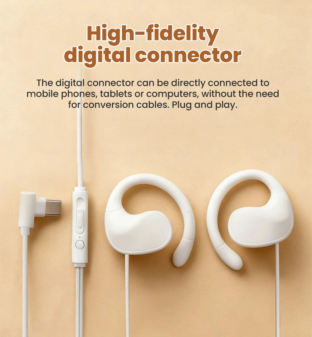 Écouteurs filaires supra-auriculaires 3,5 mm/Type C, écouteurs filaires à clipser, son surround Hi-Fi, basses puissantes, écouteurs sportifs pour jeux avec micro