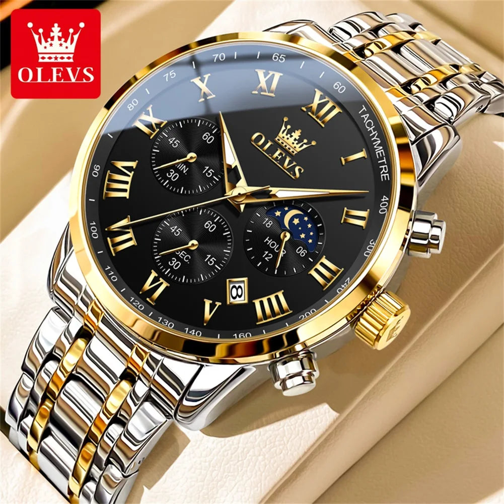 OLEVS 5529 Top-Luxusmarke Herrenuhr wasserdicht leuchtend Edelstahl Mondphase Timing Code Uhr neue Quarz-Herrenuhr