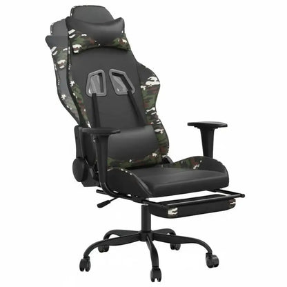 Gaming Chair with Footrest Black and Camouflage 66X56X120,5-131 cm in Imitation Leather, Reclining 360 Swivel ° Can Carry 110 kg