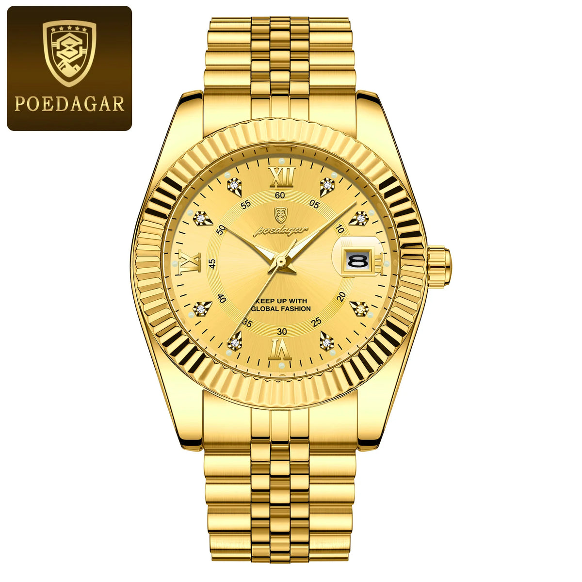 Relógio de homem POEDAGAR – Modelo de luxo, estanque, em aço inoxidável, com visor luminescente, estilo militar, função de data, movimento de quartzo, ideal para o trabalho ou ocasiões profissionais.