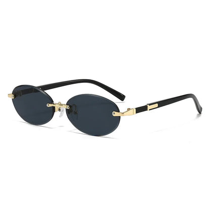 Ochelari de soare fără ramă, ovali, la modă, populari, pentru femei și bărbați, ochelari de soare mici, în formă de elipsă, pentru femei și bărbați, ochelari de petrecere și de călătorie