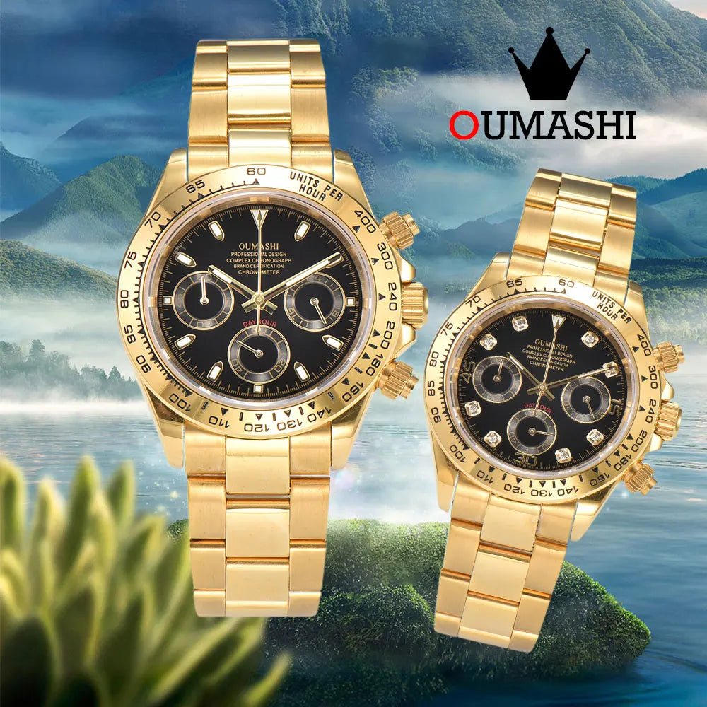 Luxury VK63 Watches gold 39mm quartz Chronograph Business Watch Men's VK63 Sport Sapphire Glass Gem dial Ceramic bezel inser