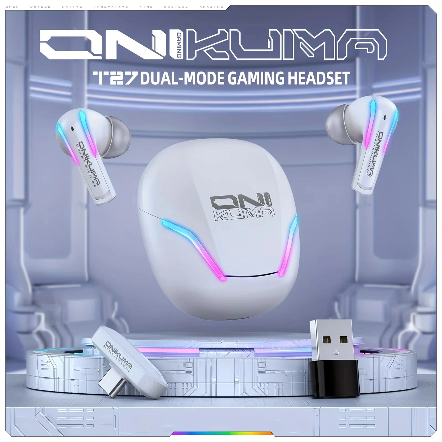 ONIKUMA T27 Wireless Earbuds Dual-mode Headset Independent Connection with Touch Control 2.4GHz Low Latency Stereo Bluetooth