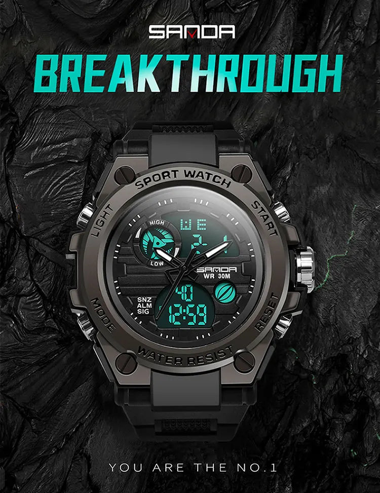 SANDA Top Luxury Watches Men Military Army Mens Watch Waterproof Sport Wristwatch Dual Display Watch Male Relogio Masculino
