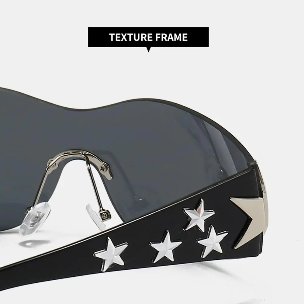 Rimless Y2K Sunglasses Women Men Punk Goggle Trendy Shield Sun Glasses UV400 3D Five Star Rhinestones Eyewear 2024