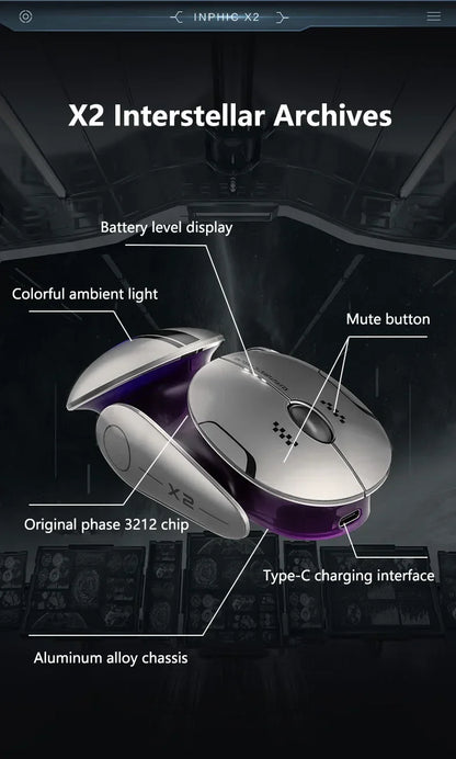 Inphic X2 Tri-Mode Metal Bluetooth Wireless Mouse Silent Rechargeable E-Sports Backlight Gaming PC Laptops Accessories Gift