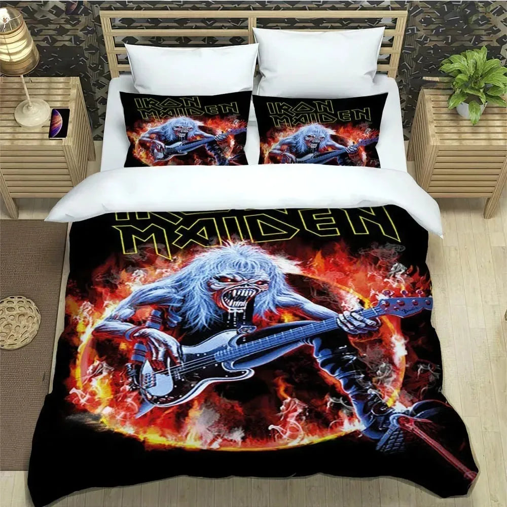 Set di biancheria da letto 3D Rock Band I-Iron-M-Maiden: raffinato set di biancheria da letto, composto da copripiumino, piumone e set completo, regalo di compleanno di lusso