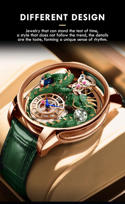 PINDU Fashion Roman Numeral Display Mineral Tempered Glass Material Quartz Movement 3ATM Waterproof Celestial Dragon Men's Watch