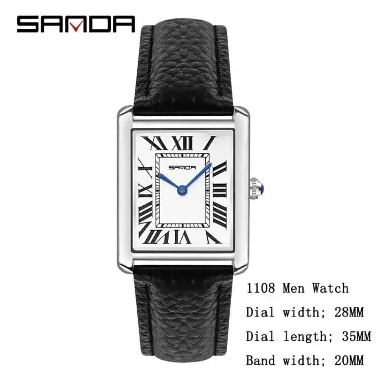 SANDA 9031/1108 Sport Casual Women Men Quartz Watches Reloj Luxury Couple Watch Resistant Leather Strap Square Dial Waterproof