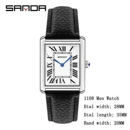 SANDA 9031/1108 Sport Casual Women Men Quartz Watches Reloj Luxury Couple Watch Resistant Leather Strap Square Dial Waterproof