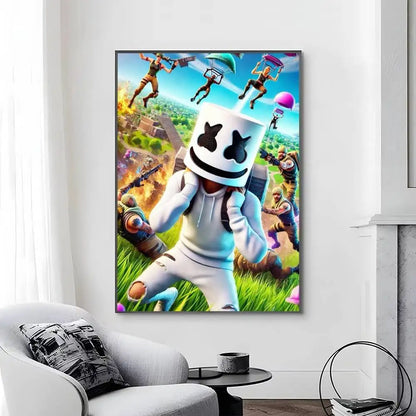 Posters Game-F-F-Fortnites autocolantes e impermeáveis, ideais para decoração de sala de estar, quarto ou bar
