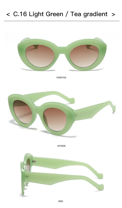 JNPCXI Ochelari de soare pentru femei, model „Cat Eye” supradimensionat, la modă, cu dungi verzi, stil retro, protecție UV400; ochelari de soare ovali pentru bărbați, la modă