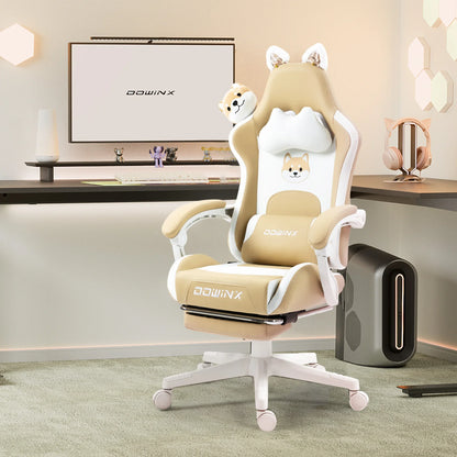 Söt gamingstol med kattöron och fotstöd – rosa kawaii-datorstol, ergonomisk gamer-stol med hög rygg och svankstöd med kattassmotiv