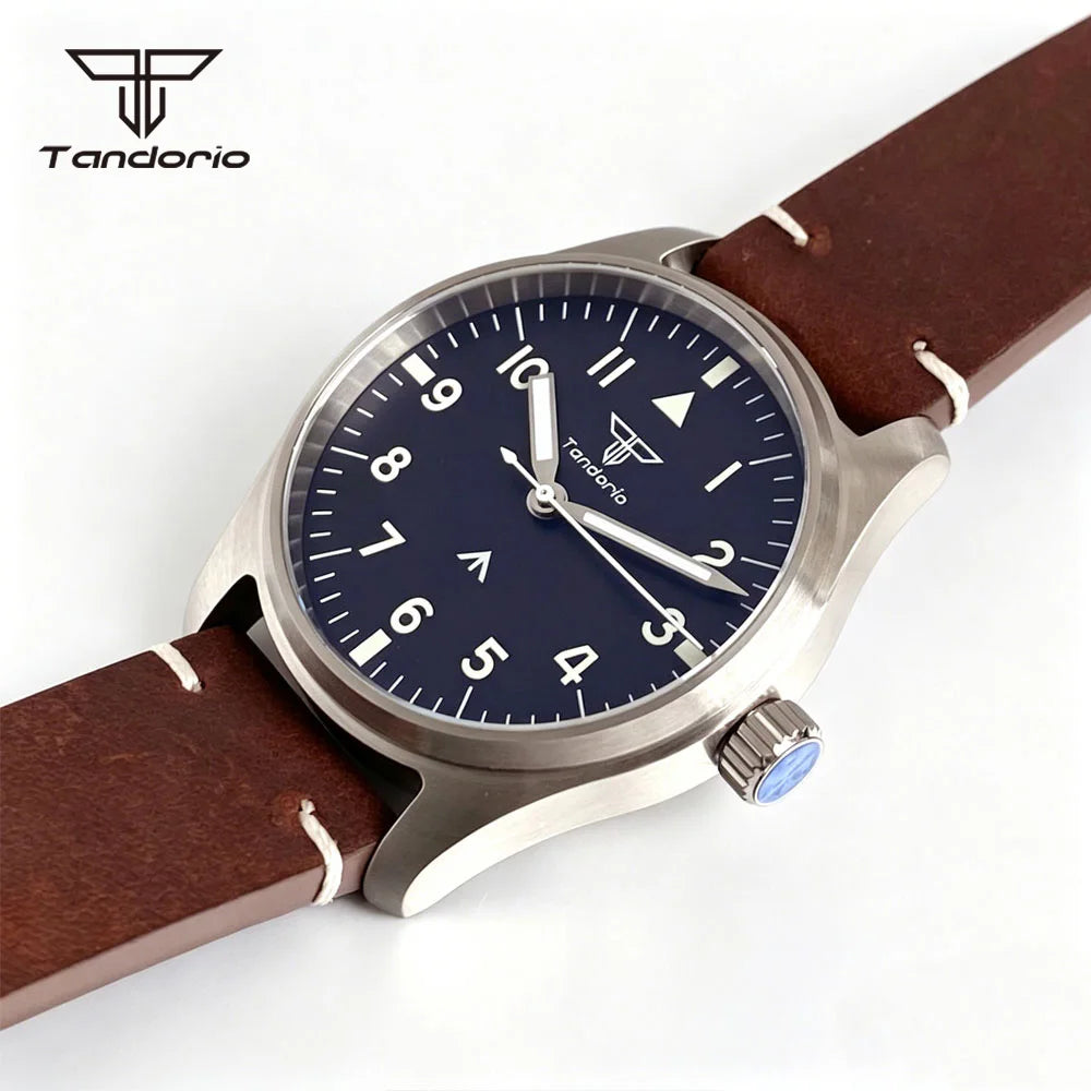 Tandorio 39mm Pilot Aviator Watch Sapphire Glass Luminous Automatic Japan NH35 or VH31 Quartz Movt 20BAR Diving Wristwatch