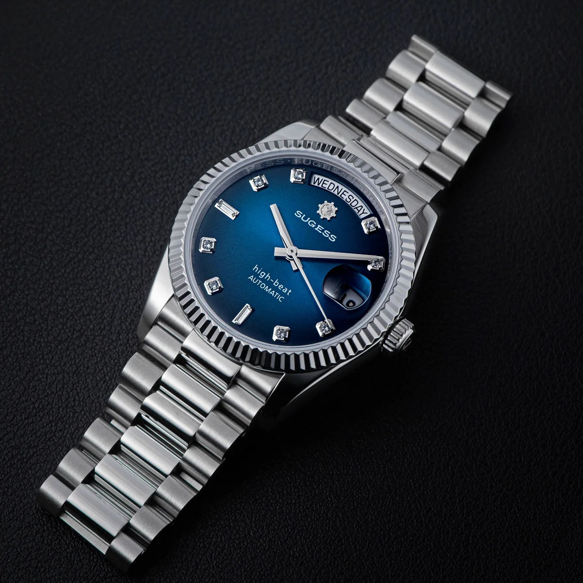 Sugess Watch of Men 36mm Date Automatic Retro Mechanical Wristwatches Sapphire Crystal RoseGold Dandong SL3034 Movement Day New