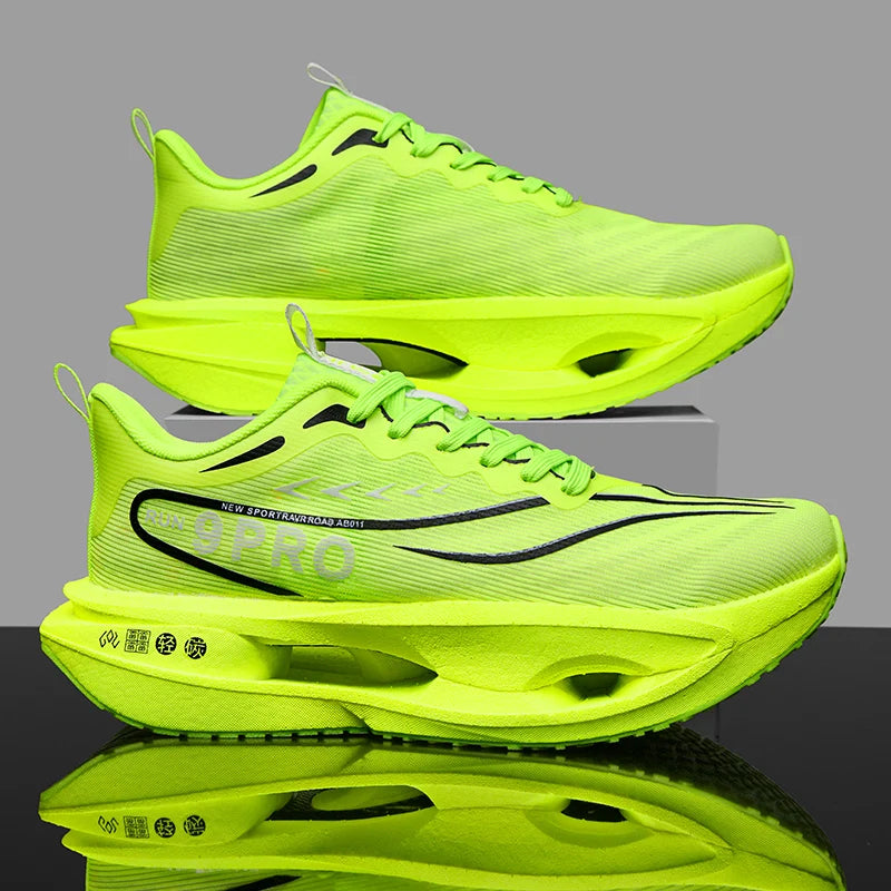 New Men's Carbon Plate Sneakers, Outdoor Soft Sole Mesh Sports Shoes, Running Shoes, Lightweight, Anti-Slip, Casual Couple Tennis Shoes