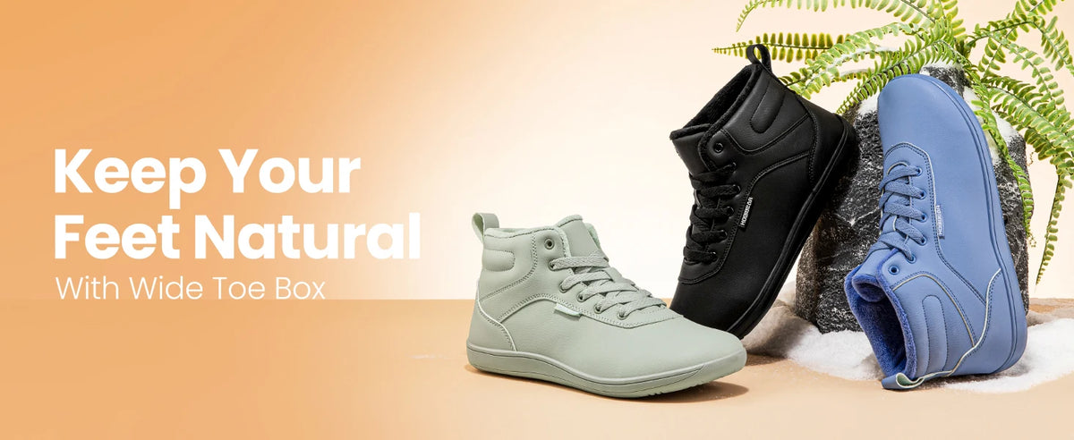 HOBIBEAR Unisex-Barfußschuhe für den Winter, Damen und Herren, breite Zehenkappe, mit Kunstfell gefüttert, Knöchel-Sneaker, Schnürschuhe aus Kunstleder
