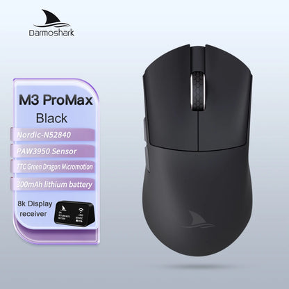 Herná myš Darmoshark M3Pro 2.4G BT bezdrôtová s trojitým režimom, snímačom PAW3395, N52840, 26000DPI, pre veľkú ruku, makro ovládač, myš na hranie