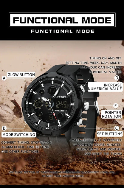 SANDA 9053 G Sports Military Men's Watches Luxury Digital Watch 50M Waterproof Quartz Wristwatch for Male Relogios Masculino