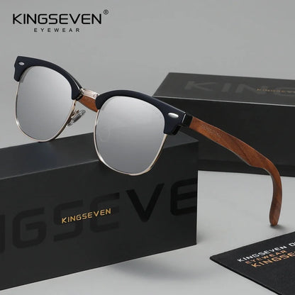 KINGSEVEN Ochelari de soare din lemn de nuc negru, pentru femei și bărbați, polarizați, stil vintage, protecție UV400, pentru călătorii, model W5516
