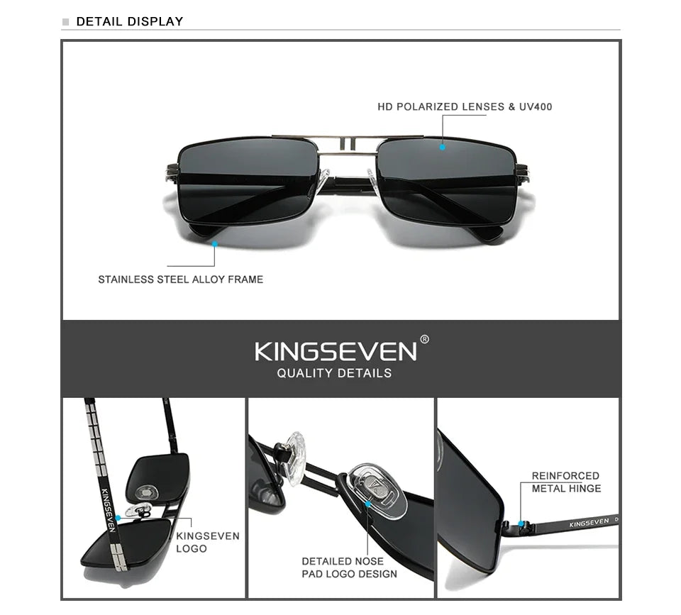 Ochelari de soare cu ramă dreptunghiulară pentru bărbați marca KINGSEVEN, cu lentile polarizate, ochelari de modă pentru șofat, protecție UV400