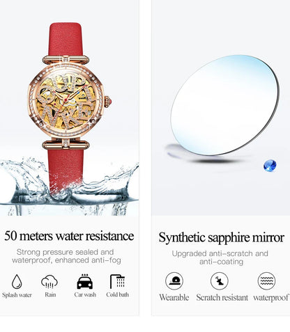 OUPINKE 3175 Women Watches Luxury Elegant Skeleton Automatic Mechanical Watches For Woman 50M Waterproof Bracelet Necklace Set