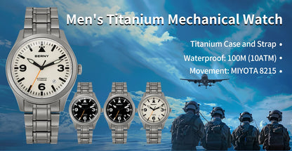 BERNY Full Titanium Automatic Watch for Men Sapphire AR Coated 10Bar Supper Luminous Men Wristwatch Sports Aviation Men Watches