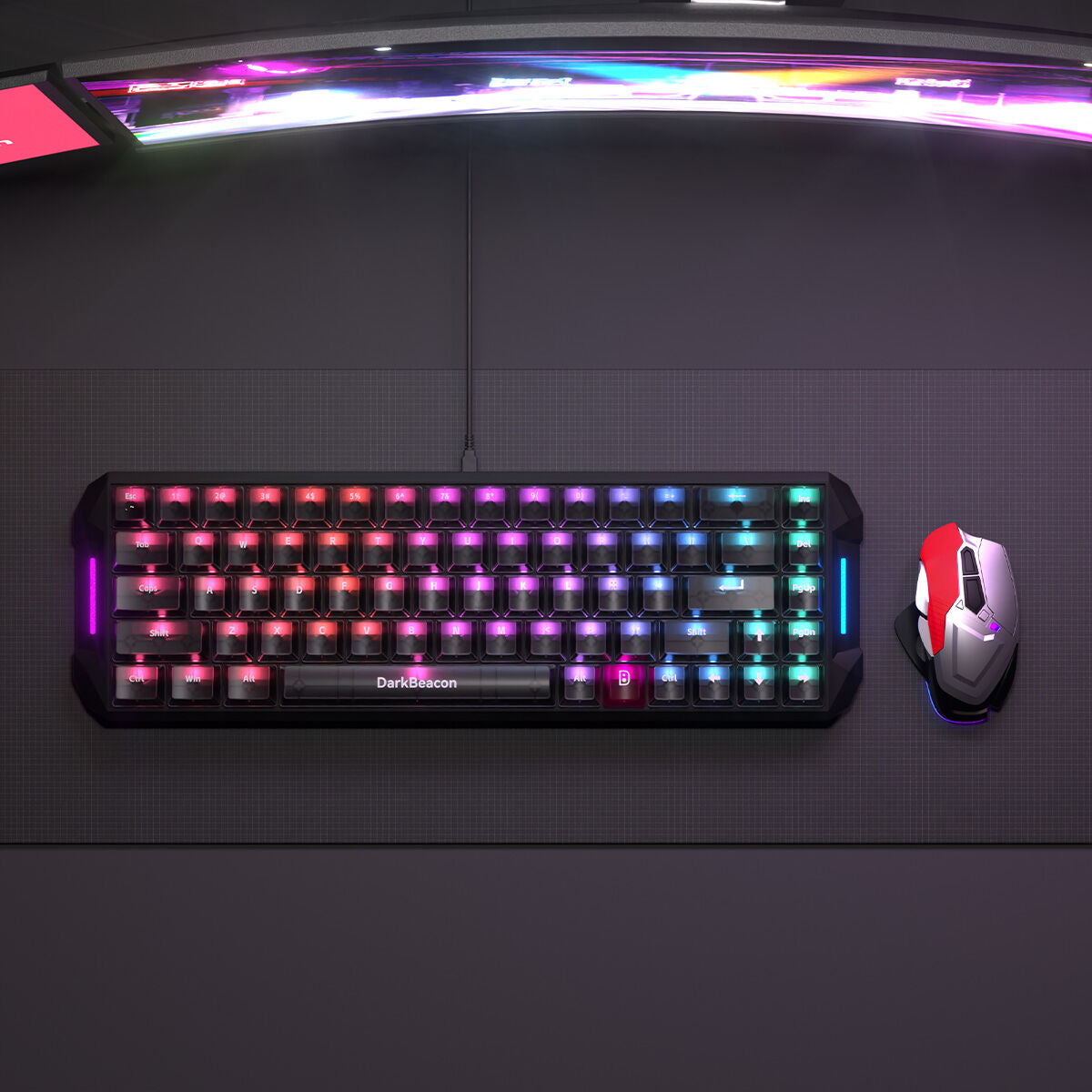 Teclado Gaming Mecânico DarkBeacon Flux 68 HE com Switches Magnéticos Hot Swappable, USB-C com Fio, RGB, Layout 65%
