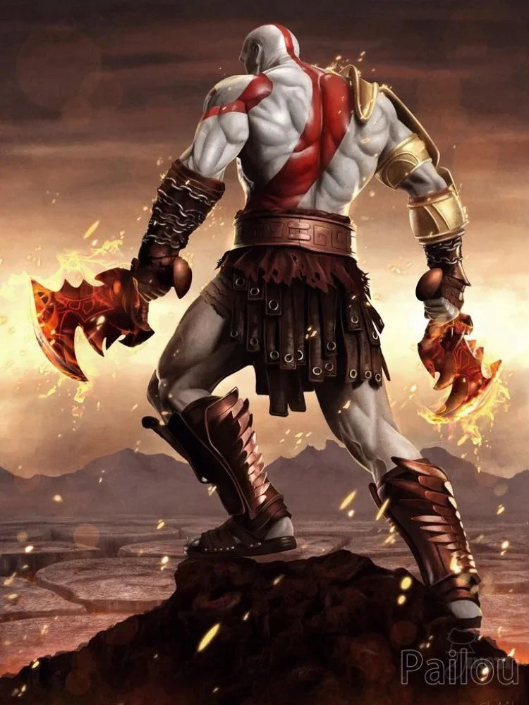 God Of War Ragnarok 5D DIY Diamond Painting Kit Greek Mythology Kratos Art Mosaic Cross Stitch Handcraft Home Room Decor Gift