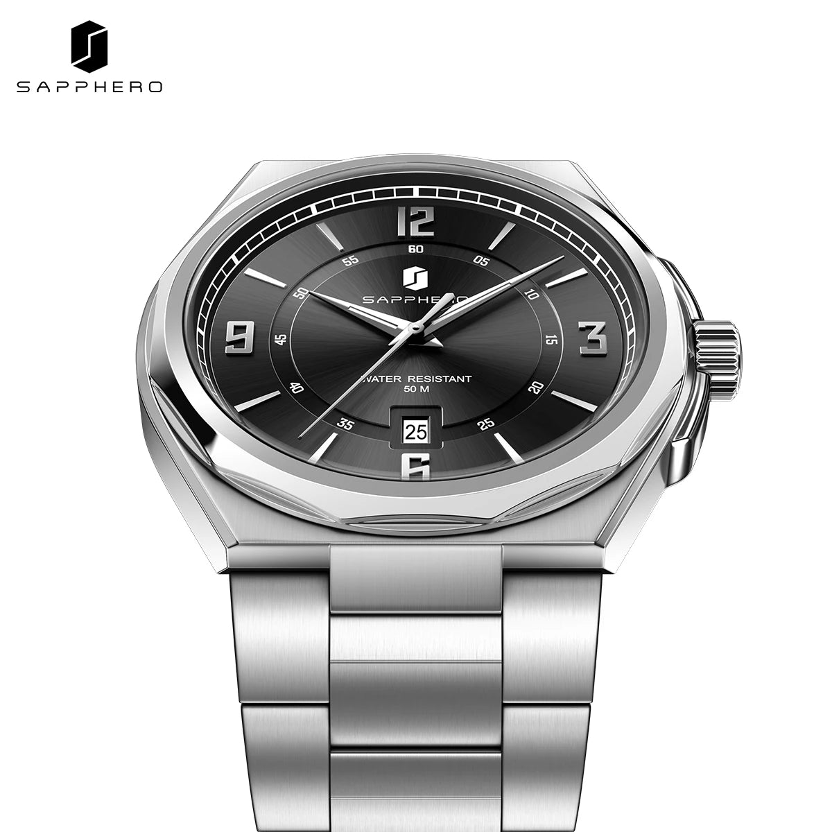 SAPPHERO Luxury Men's Watches Date Display Stainless Steel Watch Strap Men's Gifts Travel Essentials Waterproof Wristwatch