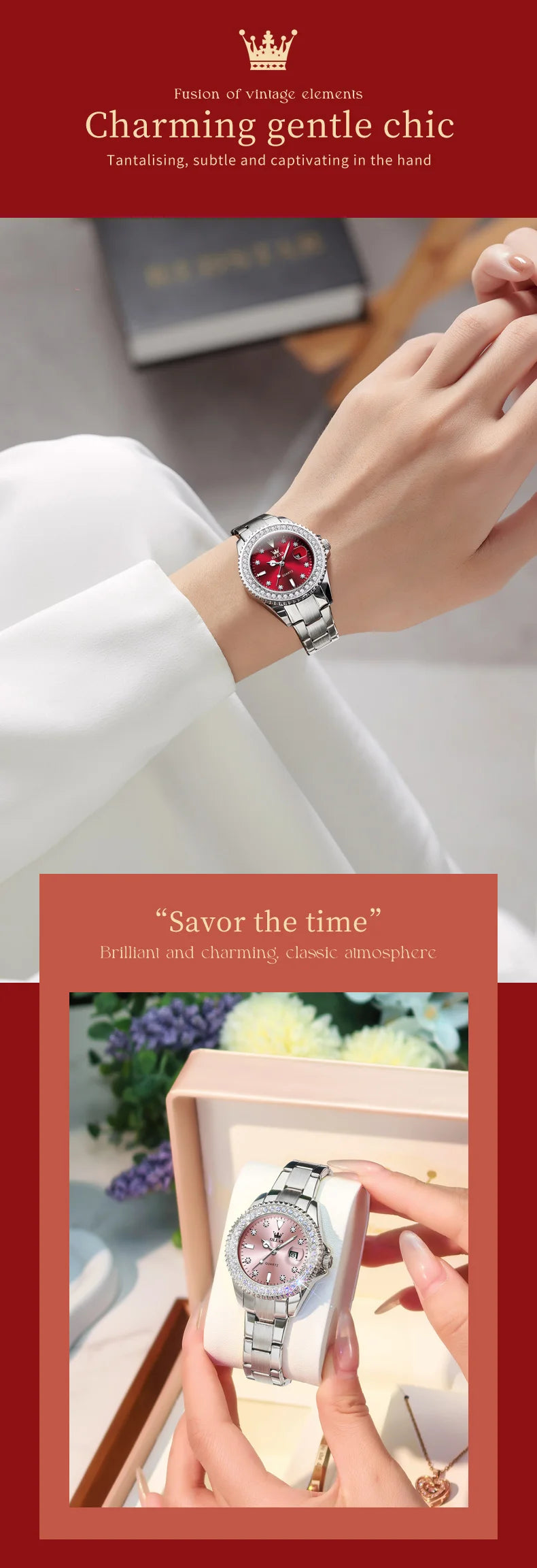 OLEVS 9945 Original Diamond Quartz Watch for Women Luxury Elegant Ladies Watches Stainless Steel Waterproof Women's Wristwatches