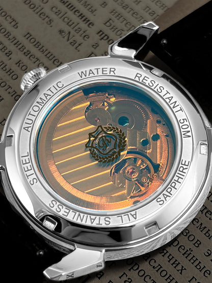 ROLENDO 1908 Men Automatic Mechanical Watch Diamond Luminous Leather Strap Waterproof Business Luxury Wristwatch For Male Gift