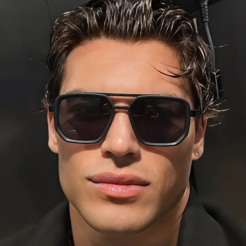 Ochelari de soare pătrați polarizați pentru bărbați, de lux, în stil vintage, cu punte dublă, lentile cu gradient, ochelari de soare pentru șofat, ochelari de soare retro cu partea superioară plată, pentru bărbați