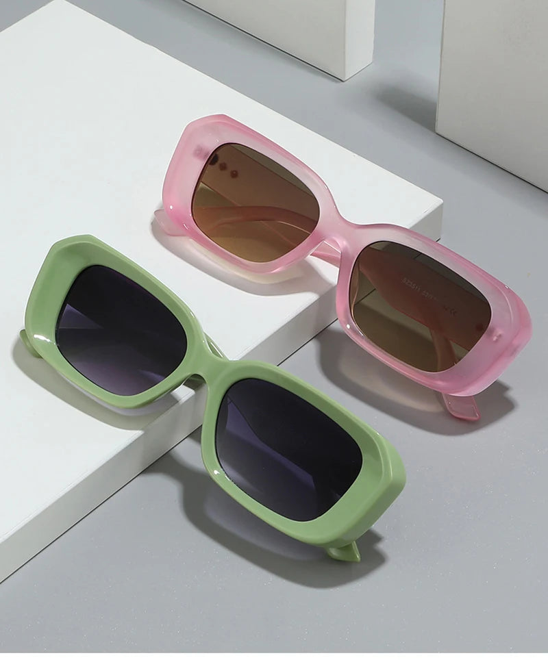 Ochelari de soare retro pătrați SHAUNA pentru femei, cu nituri, nuanțe degradate, protecție UV400, pentru bărbați, verzi și roz