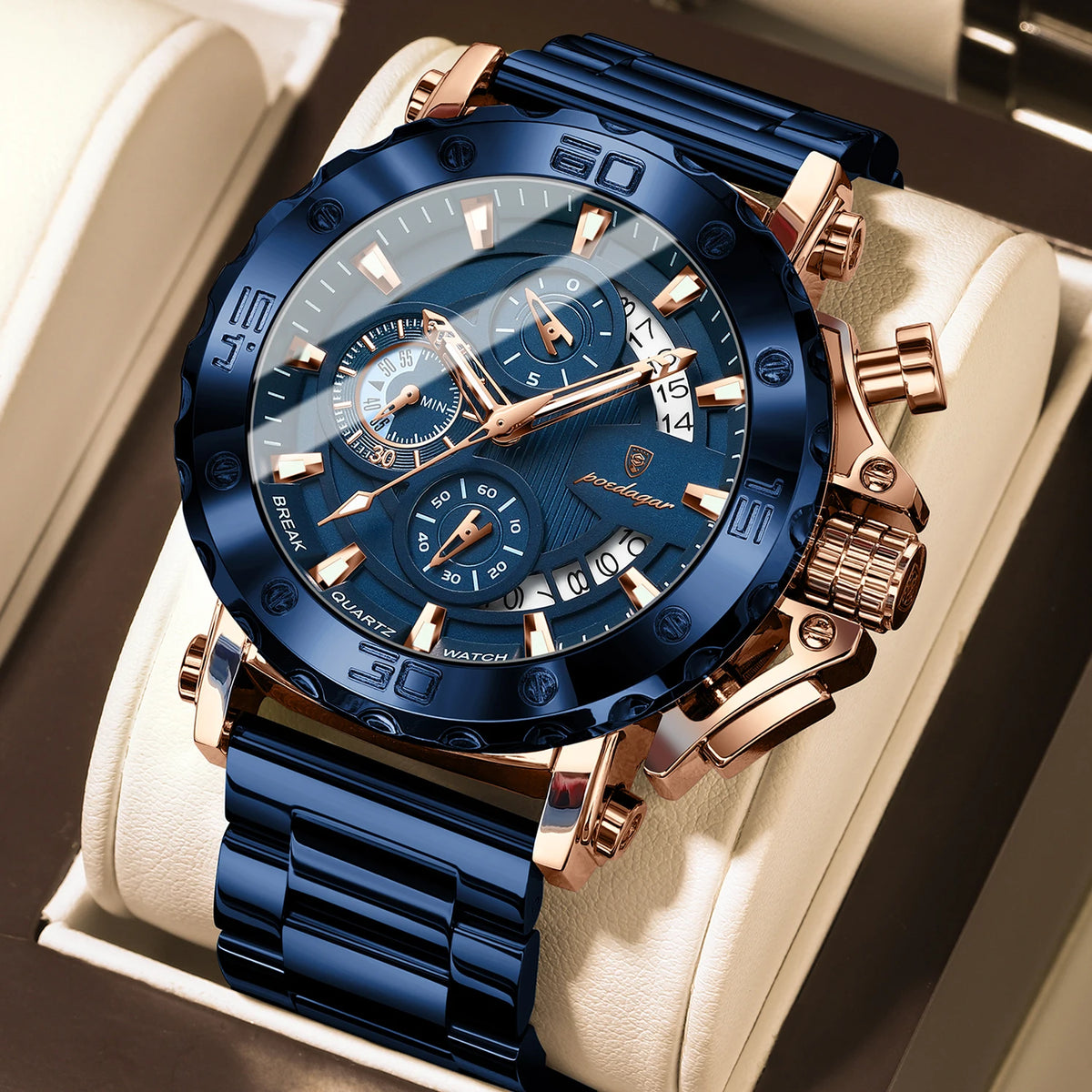 Relógio de luxo para homem POEDAGAR, luminoso, estanque, cronógrafo, data, aço inoxidável, quartzo, Reloj