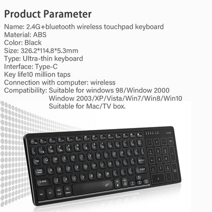 Backlit 7-Colors Bluetooth Keyboard with Touchpad 2.4G Wireless Multimedia Rechargable Keyboard for Laptop PC Tablet